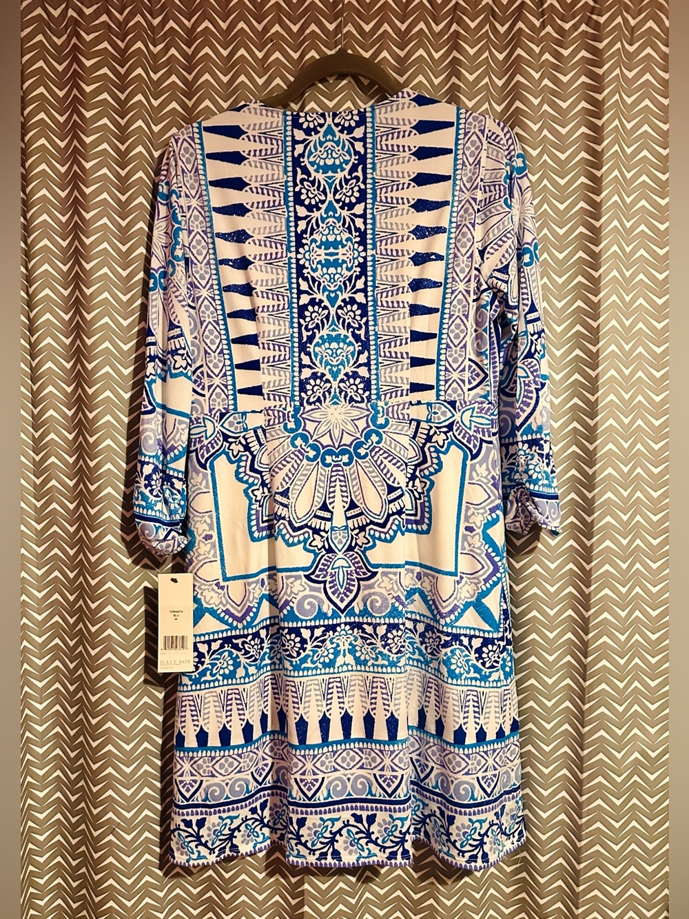 NWT Hale Bob | Blue White Paisley Print Shift Dress, Size M - Picture 6 of 8